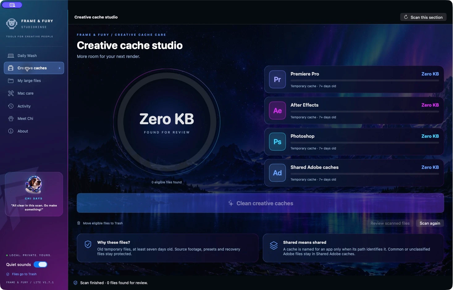 Actual StudioRinse Creative Cache Studio interface